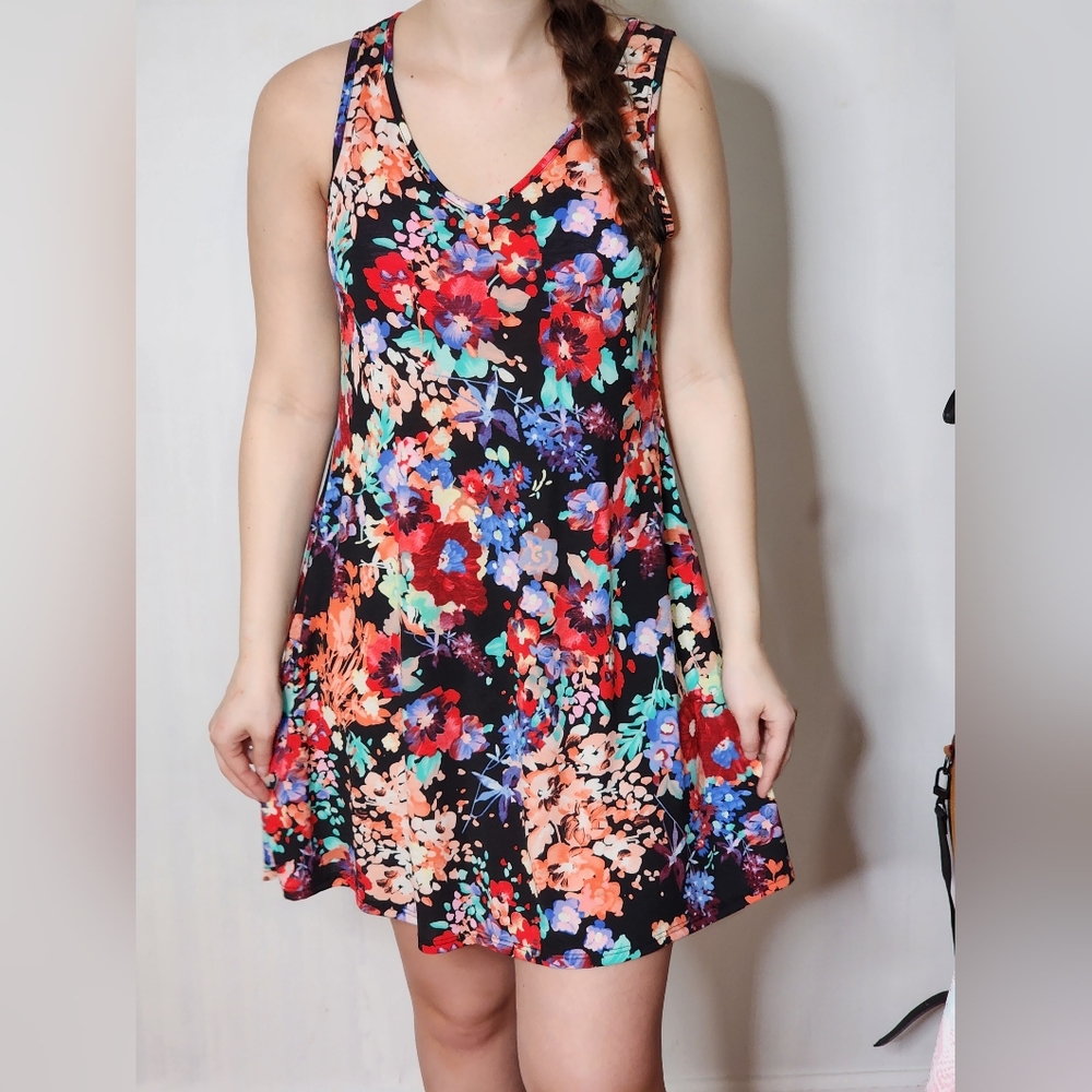 Floral Sleeveless Tank Swing Style Dress Womens Size Small